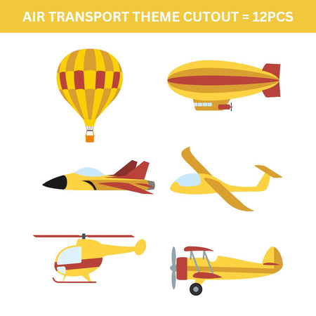 Air Transport Theme Cutout - (6 inches/250 GSM Cardstock/Red , Yellow , Black & Lightblue/12Pcs)