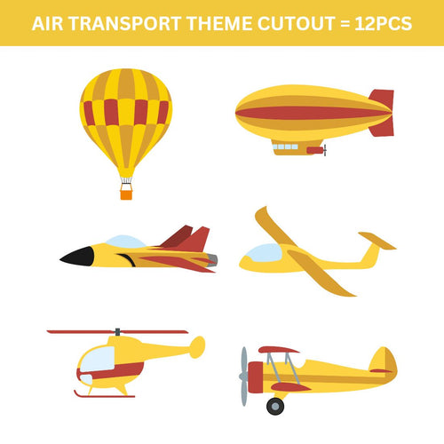 Load image into Gallery viewer, Air Transport Theme Cutout - (6 inches/250 GSM Cardstock/Red , Yellow , Black &amp; Lightblue/12Pcs)

