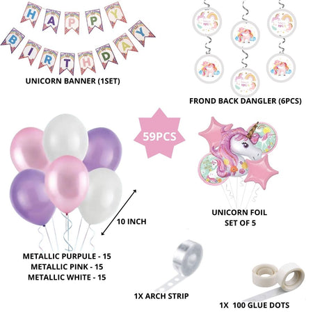 Unicorn Theme Decoration Birthday Kits- 59Pcs