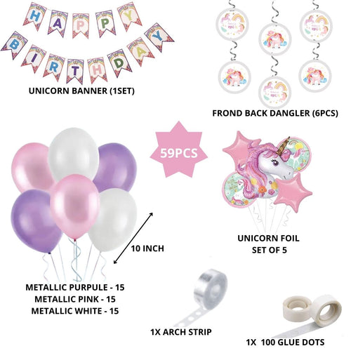 Load image into Gallery viewer, Unicorn Theme Decoration Birthday Kits- 59Pcs

