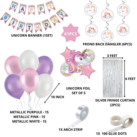 Unicorn Theme Decoration Birthday Kits- 61Pcs