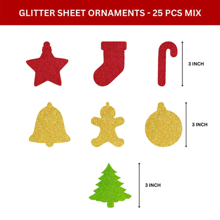 Merry Christmas Decoration Kit (5 Inches / 250 GSM Card Stock / Red, Green, Gold / 51 Pcs)