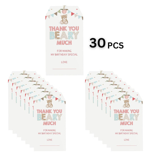 Load image into Gallery viewer, Teddy Bear Theme Birthday Favour Tags (2 x 3.5 inches/250 GSM Cardstock/Multicolour/30Pcs)
