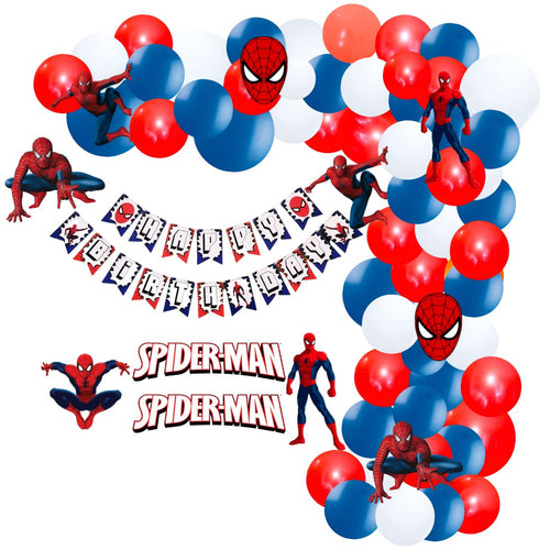 Load image into Gallery viewer, 60Pcs Spider Superhero Theme Birthday Decoration for Baby Kids Boys, Spider Superhero Banner &amp; Red, White &amp; Blue Balloons,

