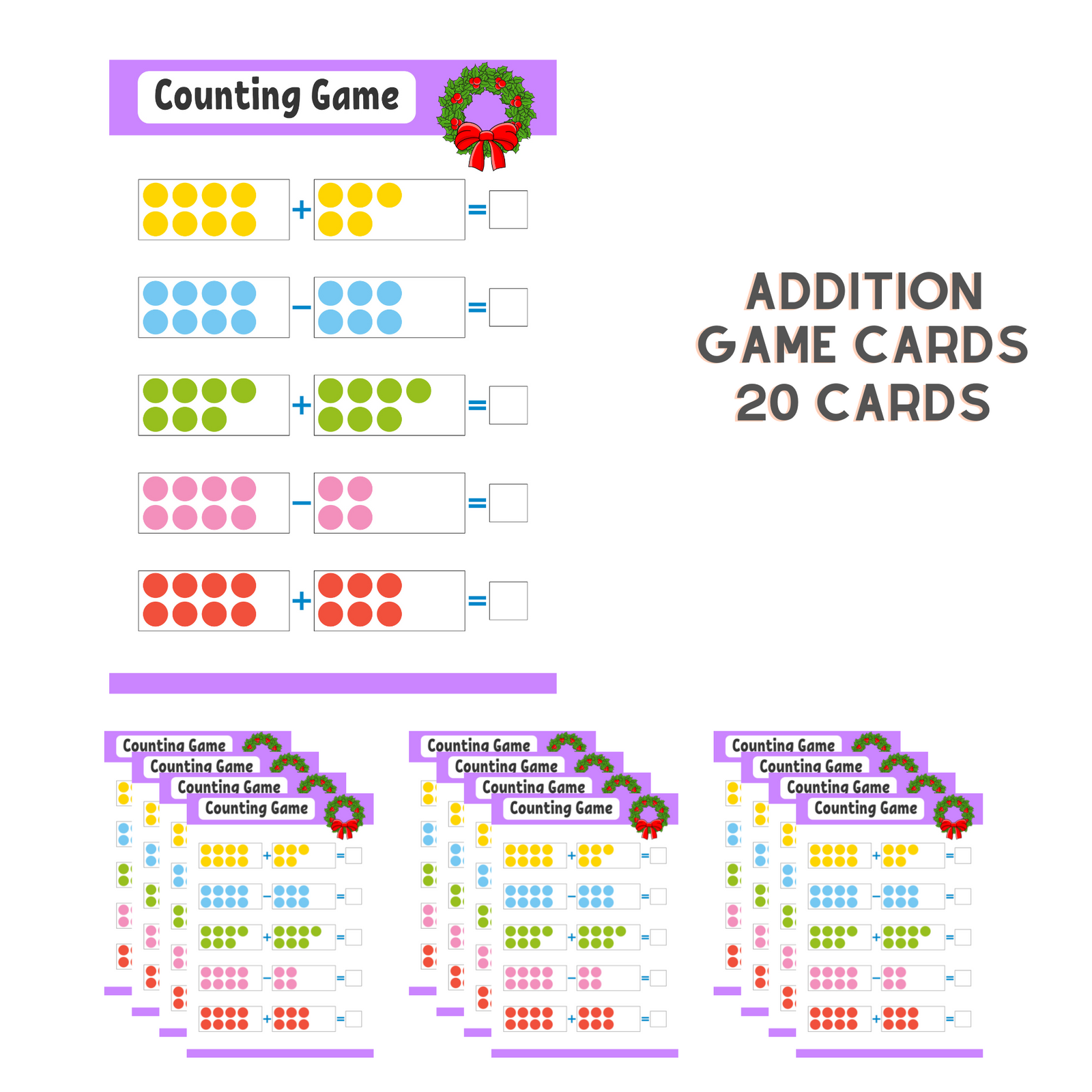 Christmas Addition Game Card (5 Inches/250 GSM Cardstock/MultiColor/20 Cards)