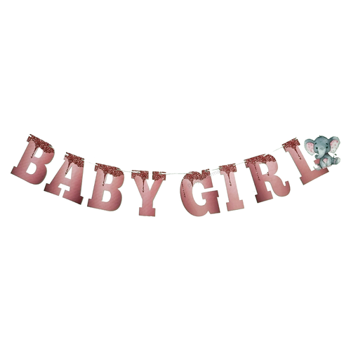 Load image into Gallery viewer, Pink Baby Girl Banner(Baby Elephant) / Welcome baby Theme Banner
