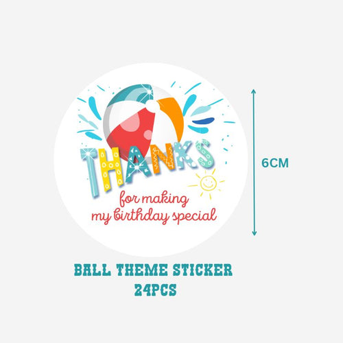Load image into Gallery viewer, Ball Theme- Return Gift/birthday decor Thankyou Sticker (6 CM/Sticker/Mixcolour/24Pcs)
