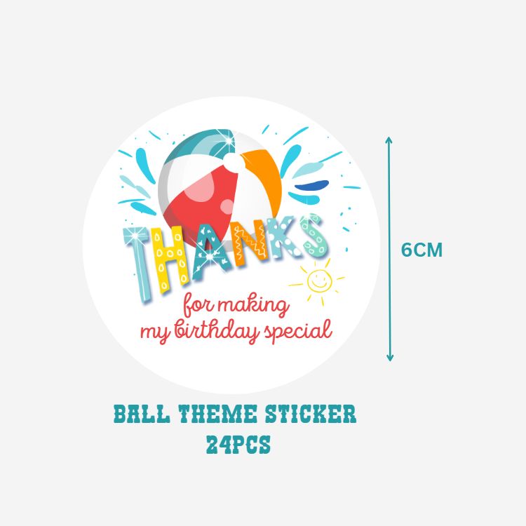 Ball Theme- Return Gift/birthday decor Thankyou Sticker (6 CM/Sticker/Mixcolour/24Pcs)