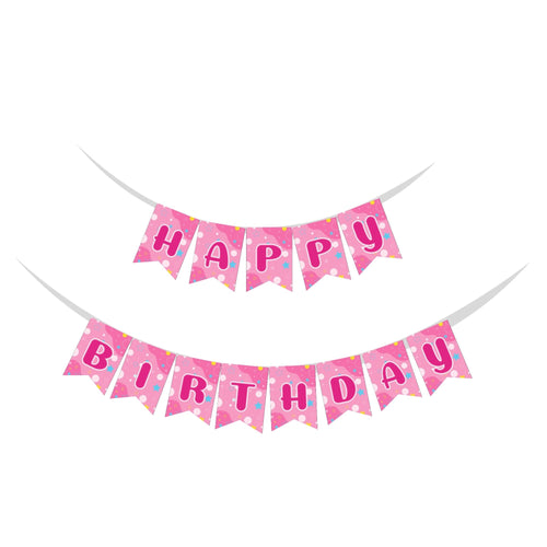 Load image into Gallery viewer, Barbie Theme Birthday Banner - (6 inches/250 GSM Cardstock/Pink  &amp; White/13Pcs)
