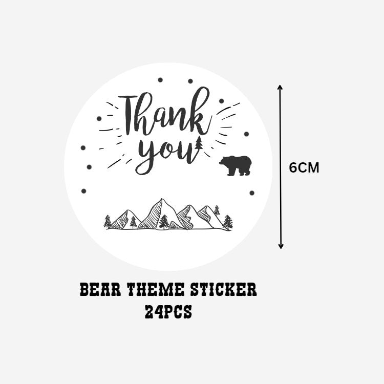 Bear Theme- Return Gift/birthday decor Thankyou Sticker (6 CM/Sticker/Black And White/24Pcs)