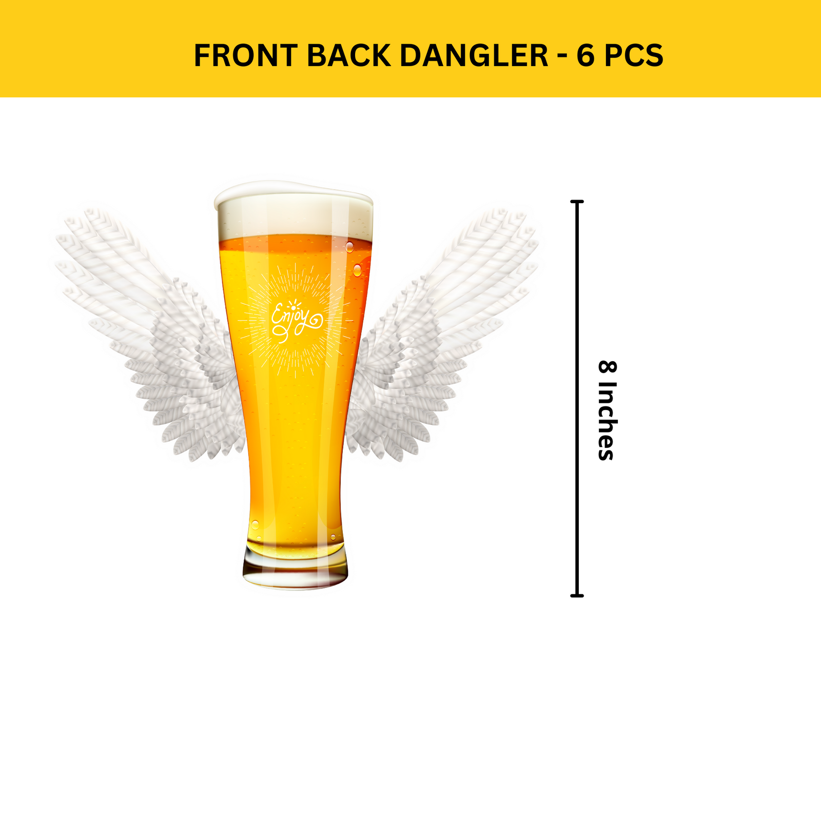 Happy New Year Beer with angel wings Dangler (8 Inches/250 GSM Cardstock/Yellow, white/6 Pieces)