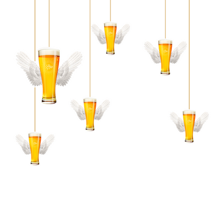 Happy New Year Beer with angel wings Dangler (8 Inches/250 GSM Cardstock/Yellow, white/6 Pieces)