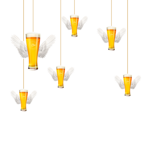 Load image into Gallery viewer, Happy New Year Beer with angel wings Dangler (8 Inches/250 GSM Cardstock/Yellow, white/6 Pieces)
