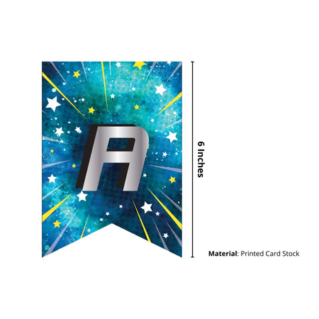 Beyblade Theme Happy Birthday Banner (6 inches/250 GSM Cardstock/Blue & Gray/13Pcs)