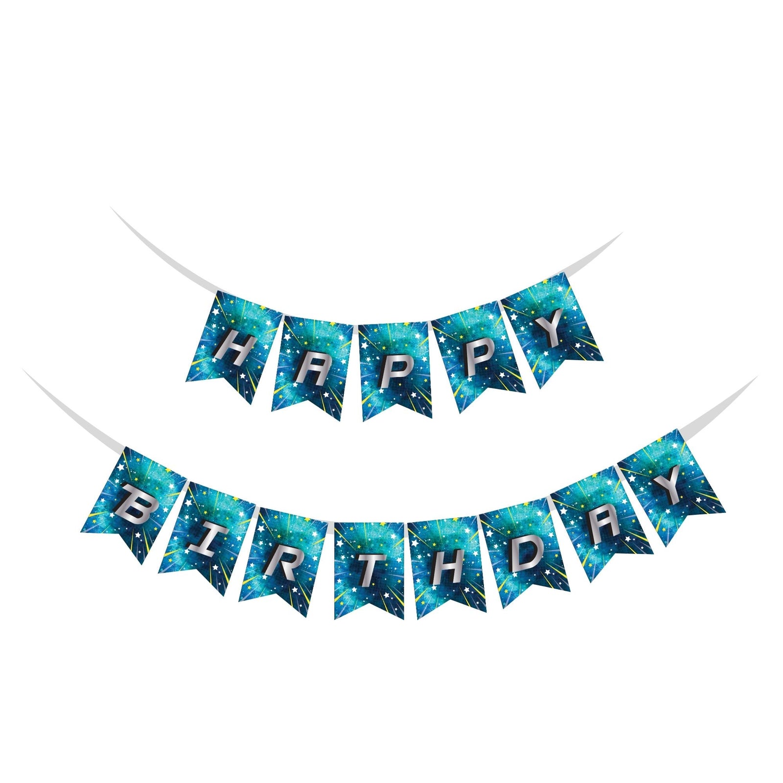 Beyblade Theme Happy Birthday Banner (6 inches/250 GSM Cardstock/Blue & Gray/13Pcs)