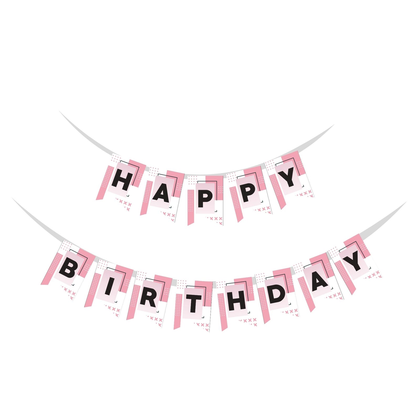 Black Pink Theme Happy Birthday Banner (6 inches/250 GSM Cardstock/Black , Pink , & White/13Pcs)