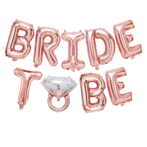 Load image into Gallery viewer, Rose Gold Bride to Be Foil Balloon with Ring Foil Balloon / Bride Balloon Banner / Bride to Be Letter Balloon
