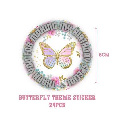 Butterfly Theme- Return Gift/birthday decor Thankyou Sticker (6 CM/Sticker/Mixcolour/24Pcs)