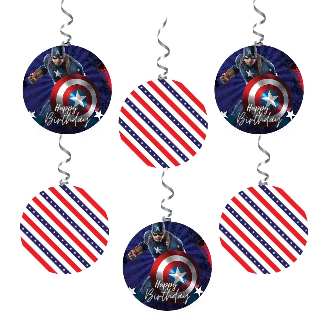 Captain America Dangler/Wall Hanging Birthday Decoration – (6 Pieces)