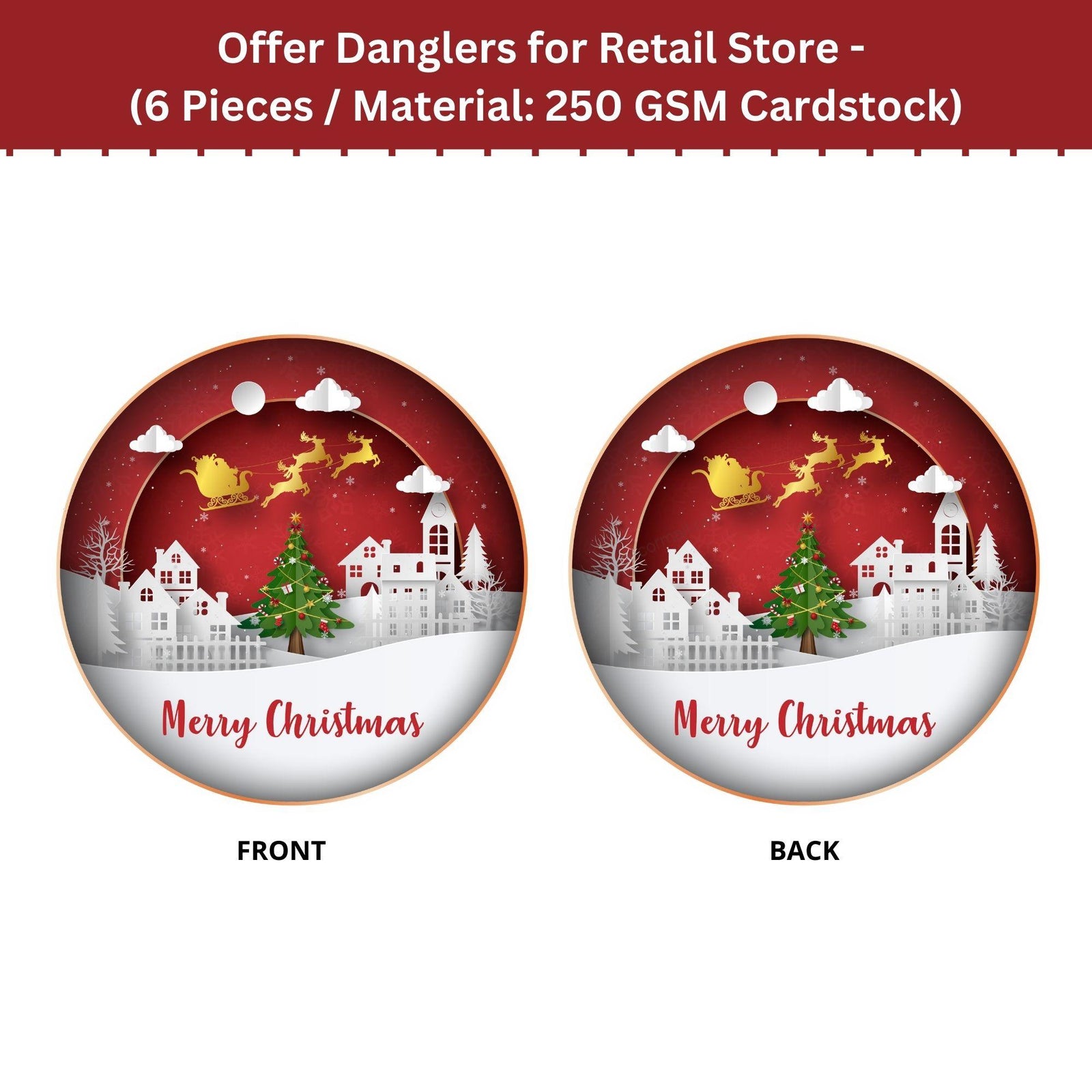 Merry Christmas Dangler/Bunting (6 Inches per card/250 GSM Cardstock/Multicolour/6)