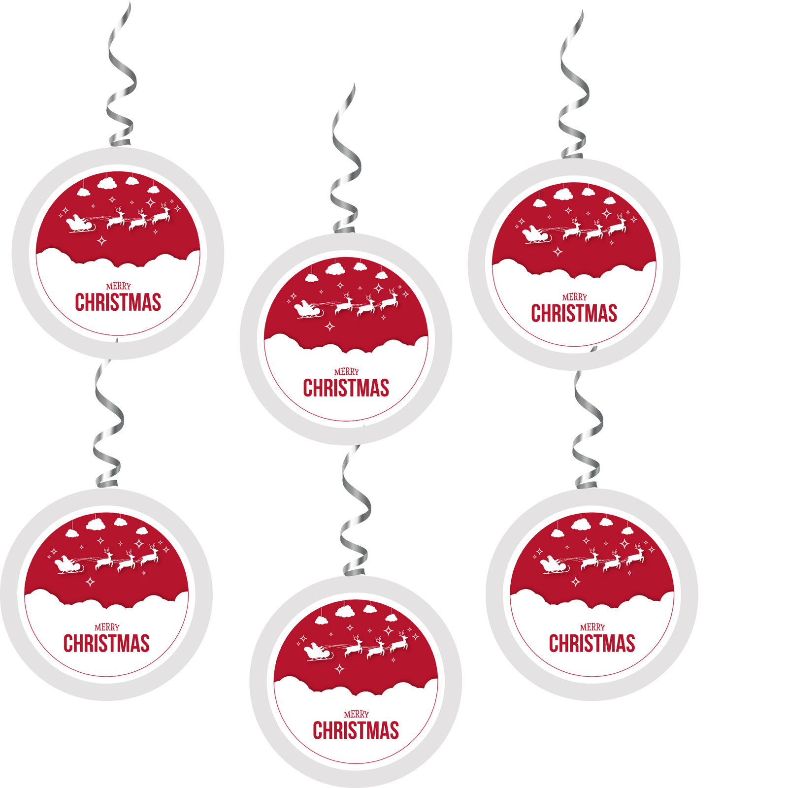 Merry Christmas Dangler/Bunting (6 Inches/250 GSM Cardstock/Red, White/6 Pieces, Front/Back)