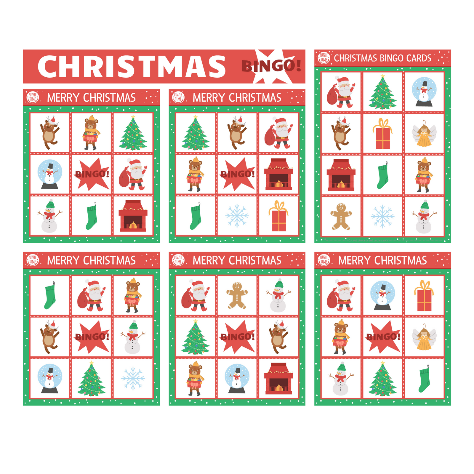 Christmas Bingo Game Card (5 Inche/250 GSM Cardstock/Multi Color/20 Cards)