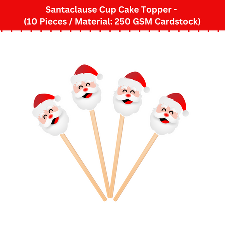 Christmas Santa CupCake Topper (2.5 Inches per card/250 GSM Cardstock/Red, White/10)