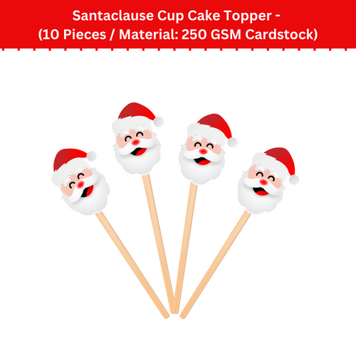 Load image into Gallery viewer, Christmas Santa CupCake Topper (2.5 Inches per card/250 GSM Cardstock/Red, White/10)
