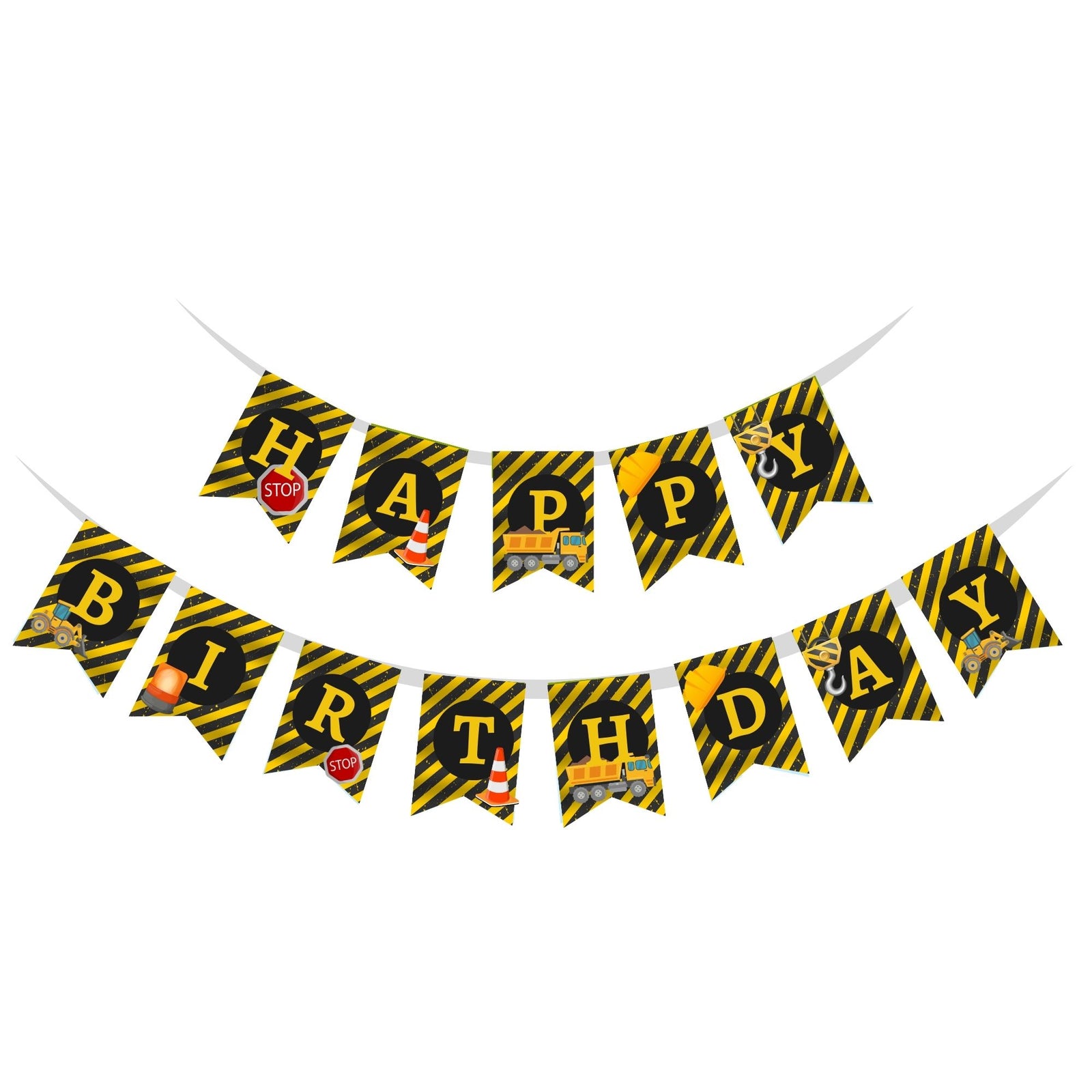 Construction Theme Birthday Party Decorations - Banner,& Dangler (6 Inches/250 GSM Cardstock/Mixcolour/19Pcs)