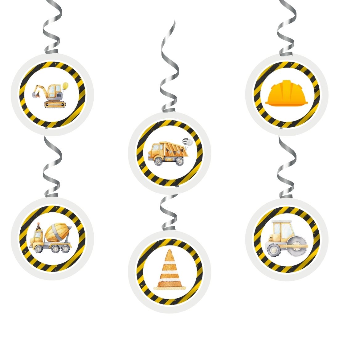 Construction Dangler/Wall Hanging Birthday Decoration – (6 Pieces)
