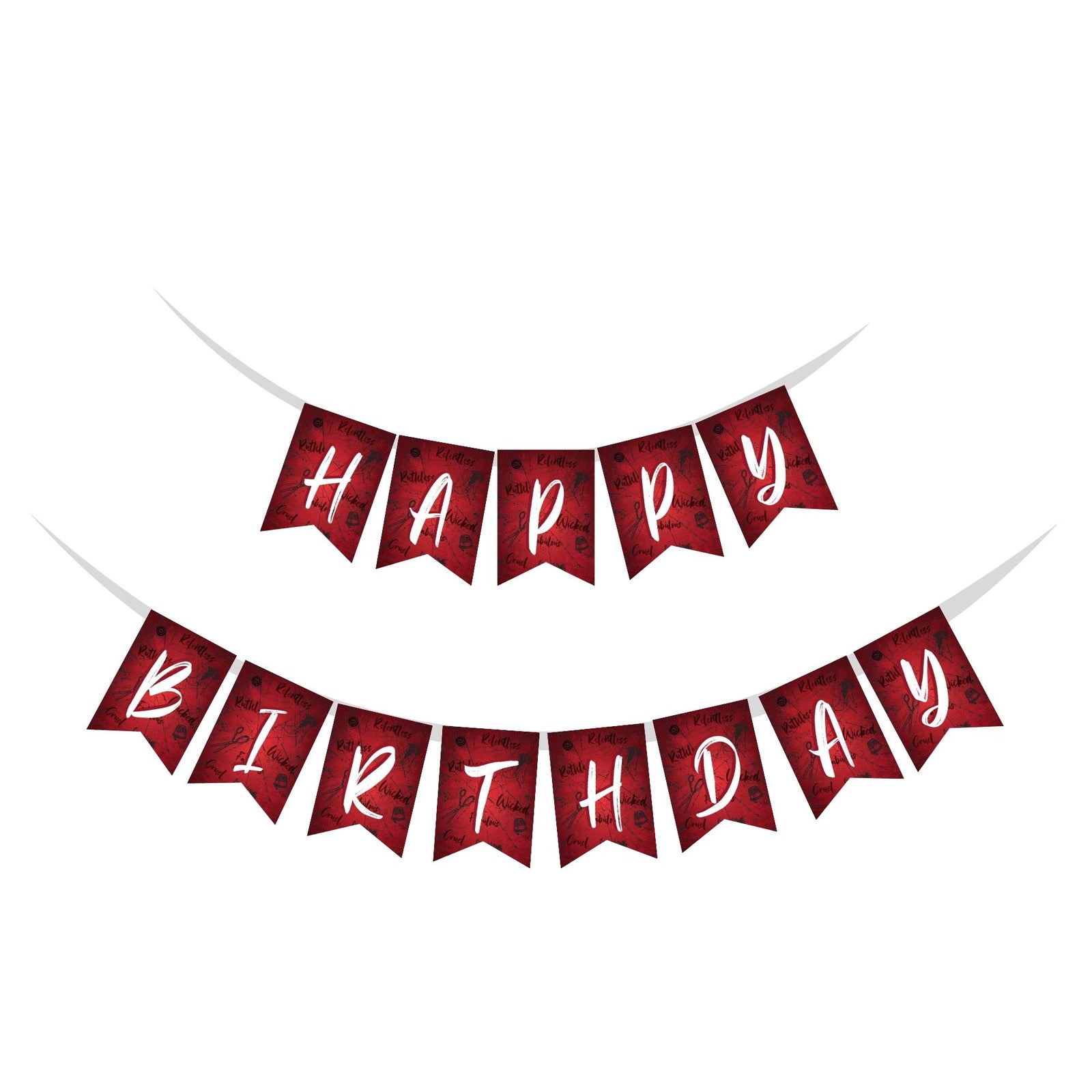 Cruella Theme Happy Birthday Banner (6 Inches/250 GSM Cardstock/Red , White , & Black/13Pcs)