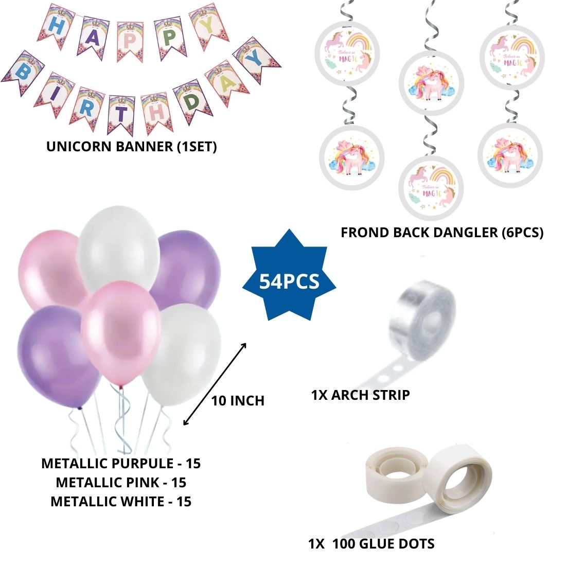 Unicorn Theme Decoration Birthday Kits- 54Pcs