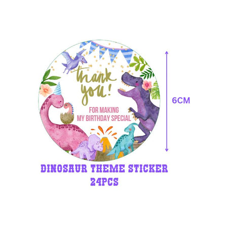 Dinosaur Theme Model 2- Return Gift/birthday decor Thankyou Sticker (6 CM/Sticker/Mixcolour/24Pcs)