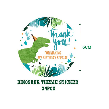 Dinosaur Theme- Return Gift/birthday decor Thankyou Sticker (6 CM/Sticker/Green, Blue, Red, White/24Pcs)