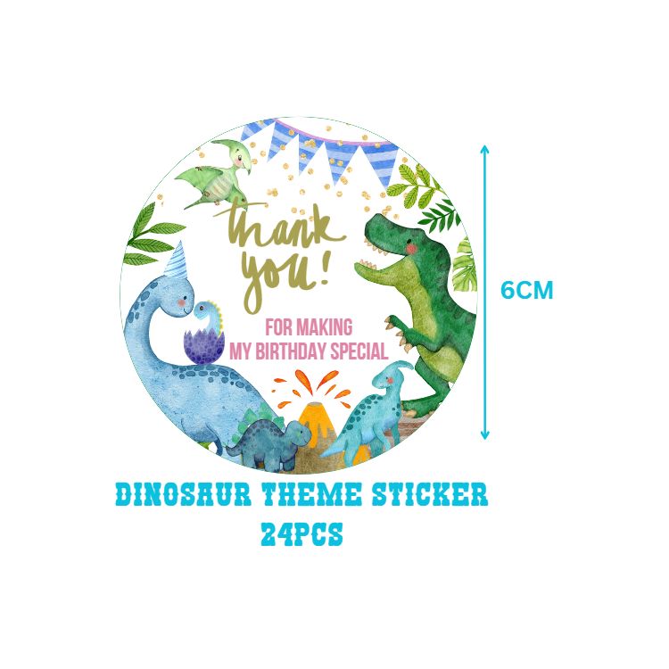 Dinosaur Theme- Return Gift/birthday decor Thankyou Sticker (6 CM/Sticker/Mixcolour/24Pcs)