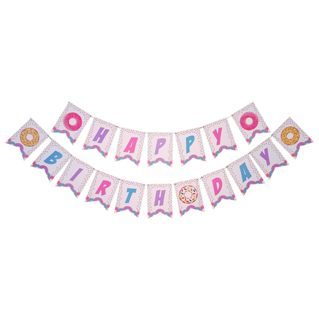 Doughnut  Theme Happy Birthday Banner - 18 Pcs