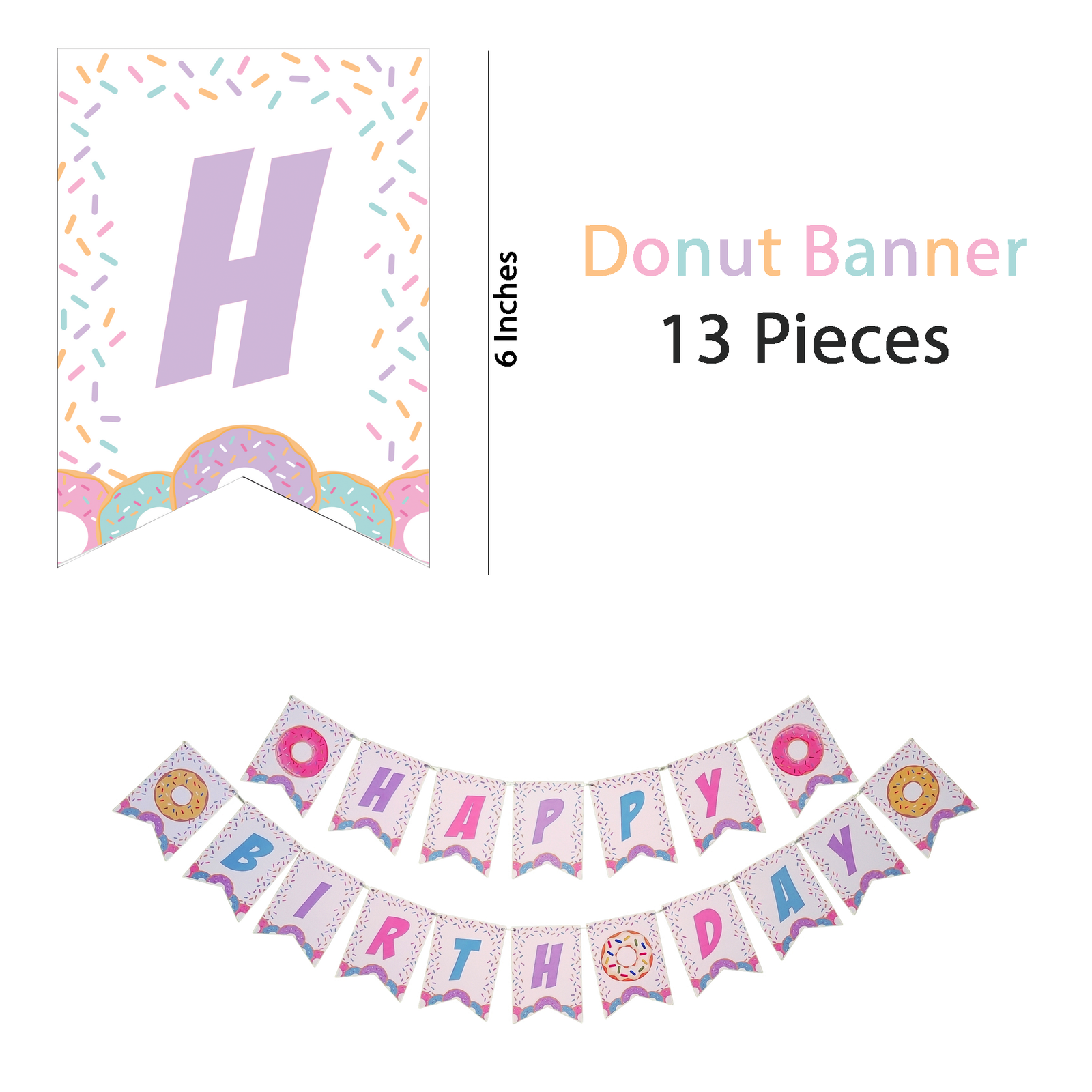 Doughnut  Theme Happy Birthday Banner - 18 Pcs