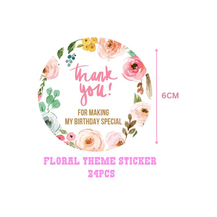 Floral Theme - Return Gift/birthday decor Thankyou Sticker (6 CM/Sticker/Mixcolour/24Pcs)