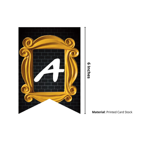 Friends Theme Happy Birthday Banner (6 Inches/250 GSM Cardstock/Black , White & Gold/13Pcs)