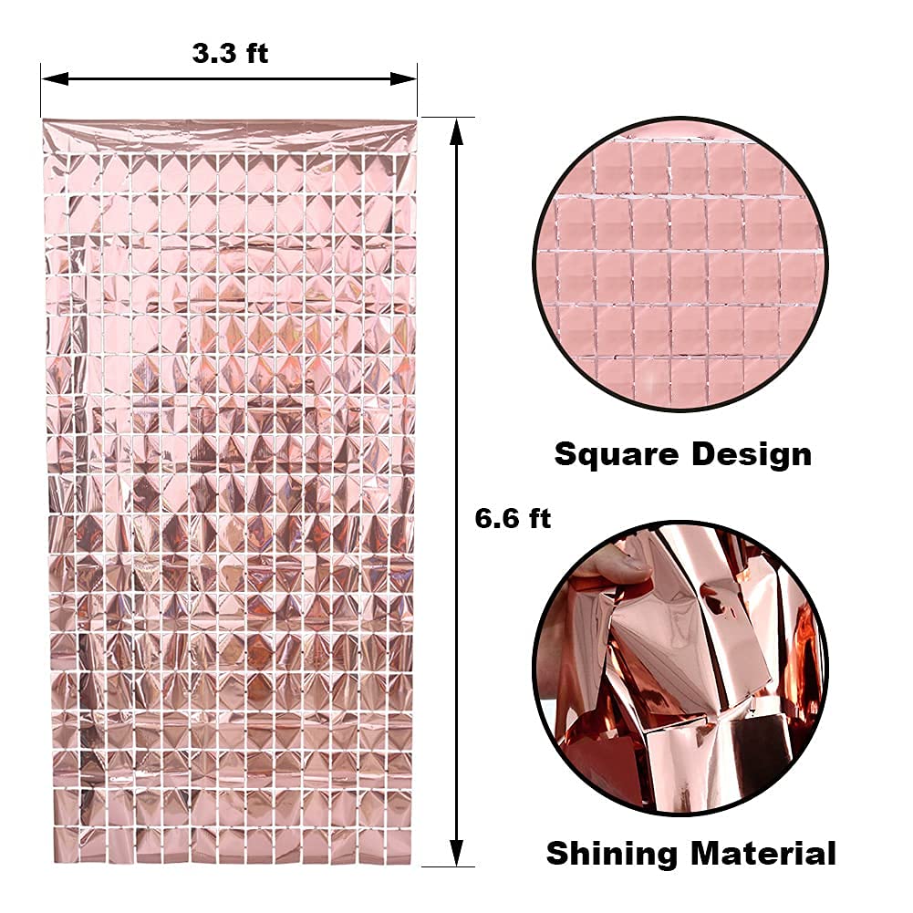Rose Gold Foil Sequin Curtains For Birthday Decoration Foil Curtain, Anniversary Decoration Items For Home, Bachelorette, Bridal Shower (Set of 2)