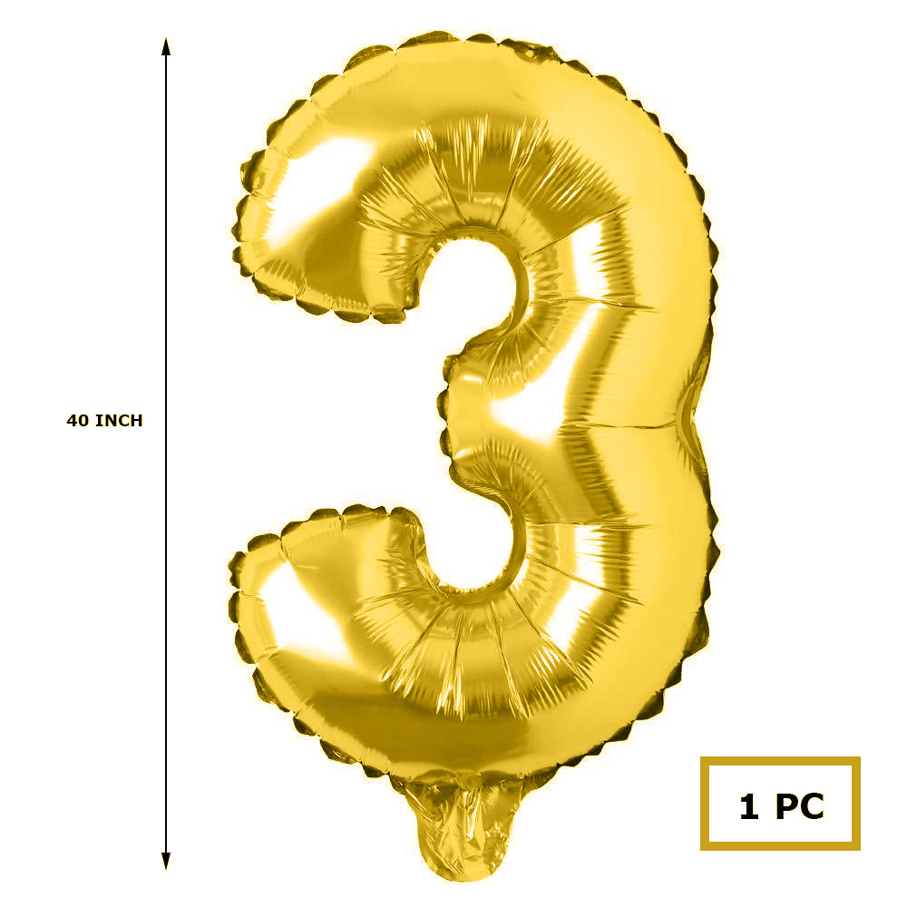 40 inches Number Foil Balloon Gold Number 3