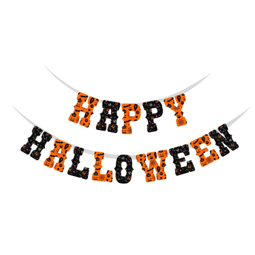 Load image into Gallery viewer, Happy Halloween Banner -  (14 Cards / Cardstock / 6 Inch / Black,Orange)
