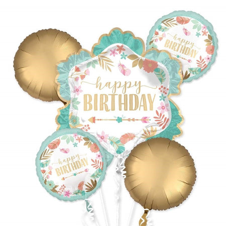 Floral Happy Birthday Foil Balloons Set of 5