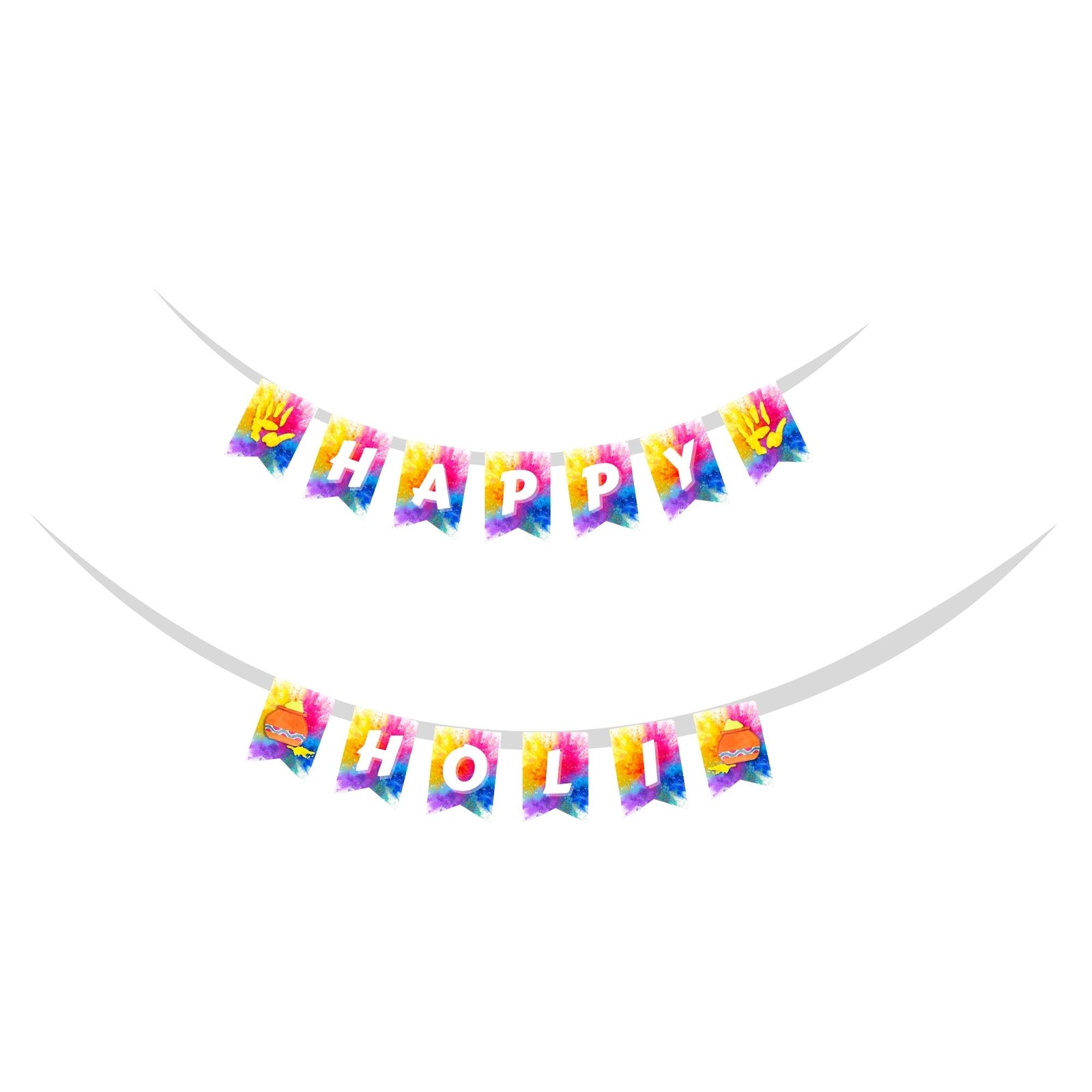 Happy Holi Banner (6 Inches/250 GSM Cardstock/Multicolour/13Pcs)
