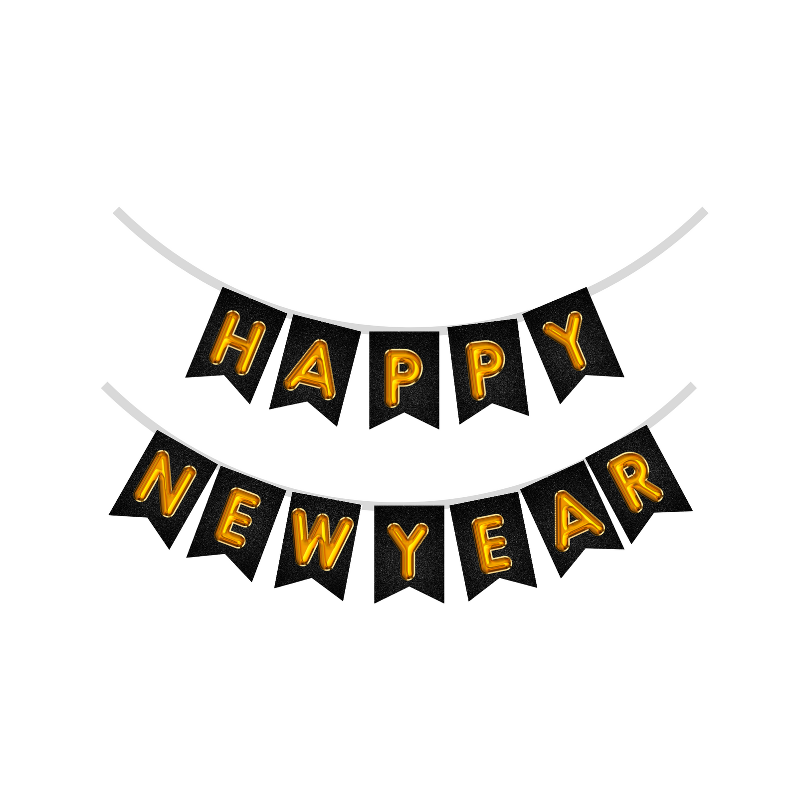 Happy New Year Banner 1 (6 Inches/250 GSM Cardstock/Black, Yellow, golden Printed/12 Pieces)