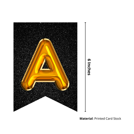 Happy New Year Banner 1 (6 Inches/250 GSM Cardstock/Black, Yellow, golden Printed/12 Pieces)