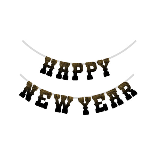 Load image into Gallery viewer, Happy New Year Banner- (6 Inches per card/250 GSM Cardstock/Gold, Black/12)
