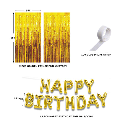 16 Pcs Golden Fringe - Golden Happy Birthday Foil Combo