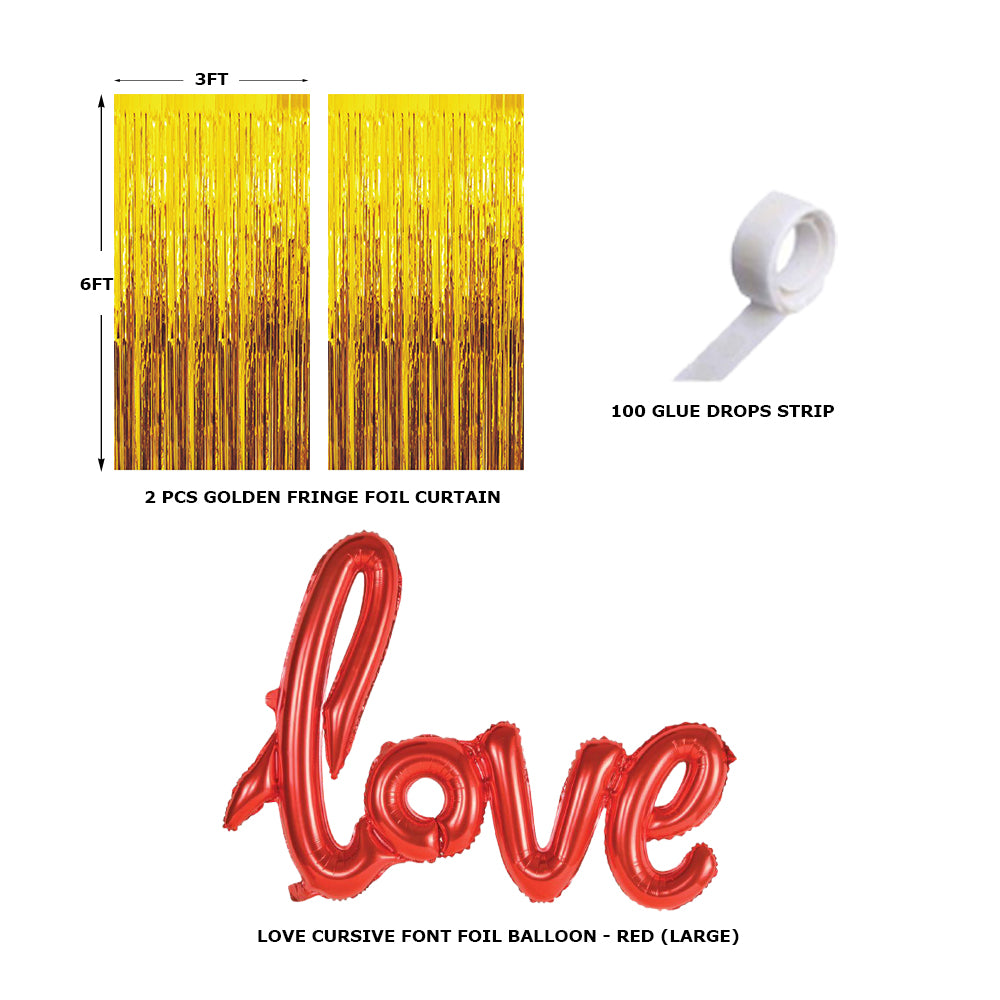 4 Pcs Golden Fringe - Red Love Foil Balloon Combo