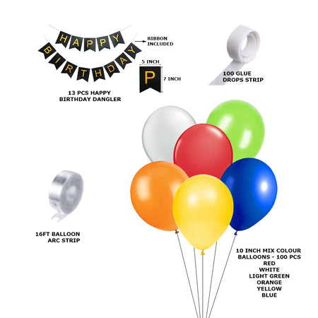 115 Pcs DIY Happy Birthday Kit - Multicolor Balloon-Black Happy Birthday Banner